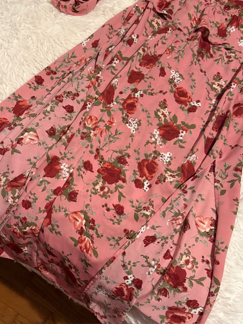Boohoo size 4 floral ruffled burgundy pink maxi dress with slits on sides boho - Picture 7 of 11
